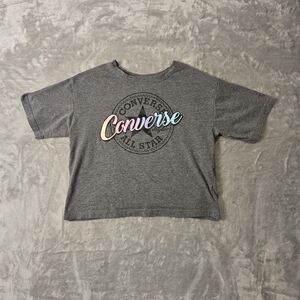 Converse All Star Gray Holographic Logo Crop Top T-Shirt Size L KIDS